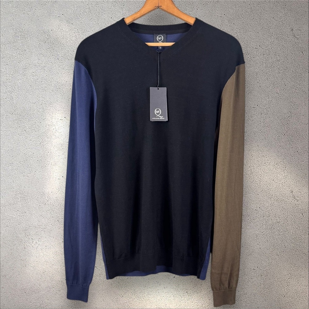 NWT McQ Alexander McQueen‎ Color Block Crewneck Cotton Sweater Jumper Sz L